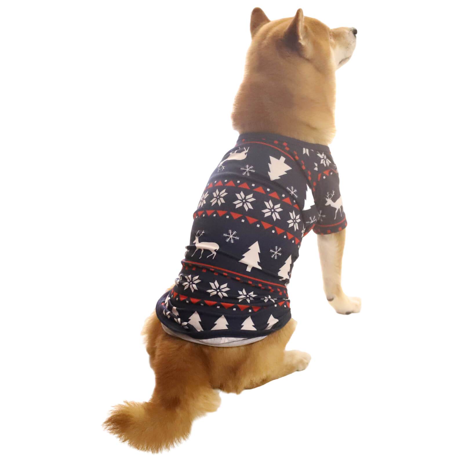 Merry Christmas Elk Tree and Snowflake Print Dog Clothes Pet Pajamas and Pet Triangle Bibs Scarf