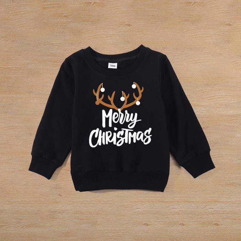 Christmas 100% Cotton Antlers and Letter Print Family Matching Long-sleeve Sweatshirts