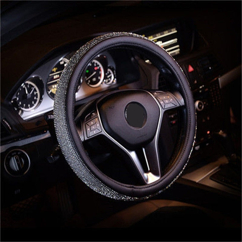 Motocovers New Car Steering Wheel Covers Bling Diamond AntiSlip Suede Steering wheel Cover Universal Protective cover 38CM Pink