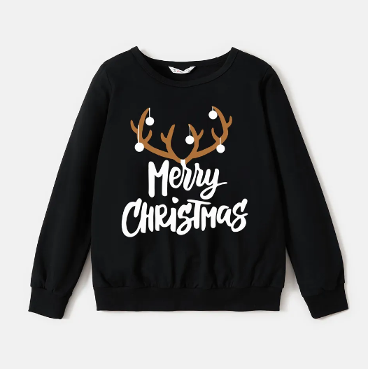 Christmas 100% Cotton Antlers and Letter Print Family Matching Long-sleeve Sweatshirts
