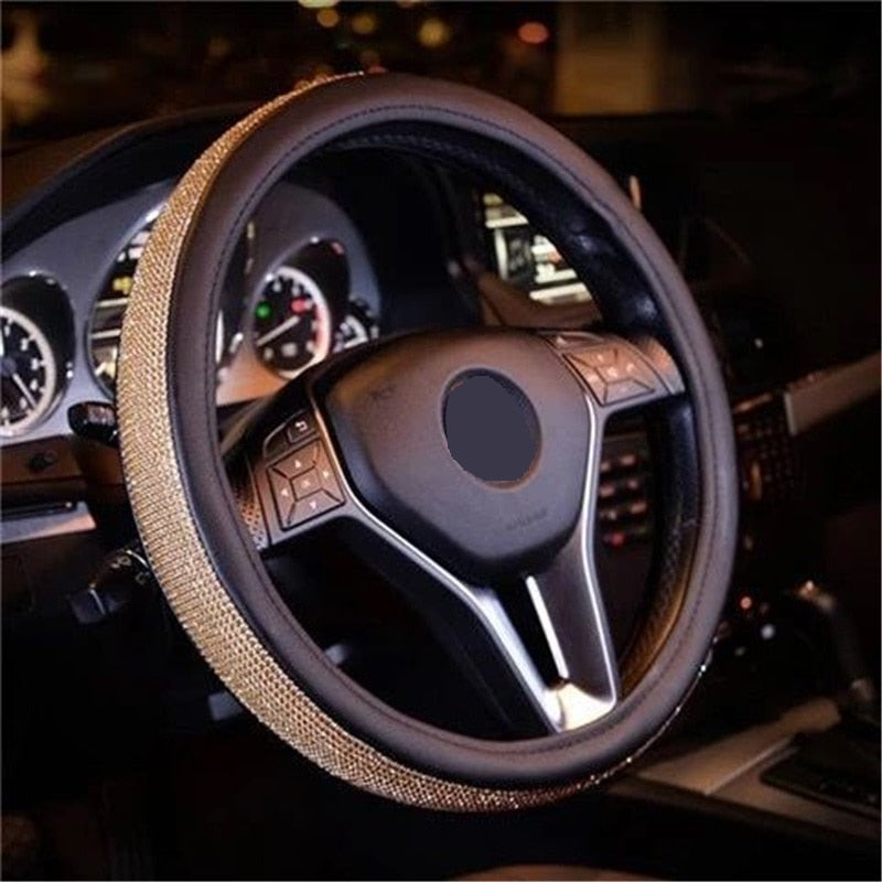 Motocovers New Car Steering Wheel Covers Bling Diamond AntiSlip Suede Steering wheel Cover Universal Protective cover 38CM Pink