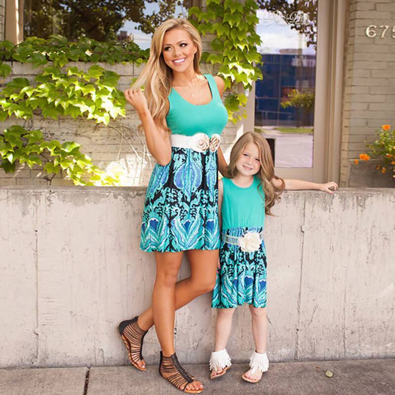 Sale！Geometric Print Mini Dress for mommy and me QZ1713