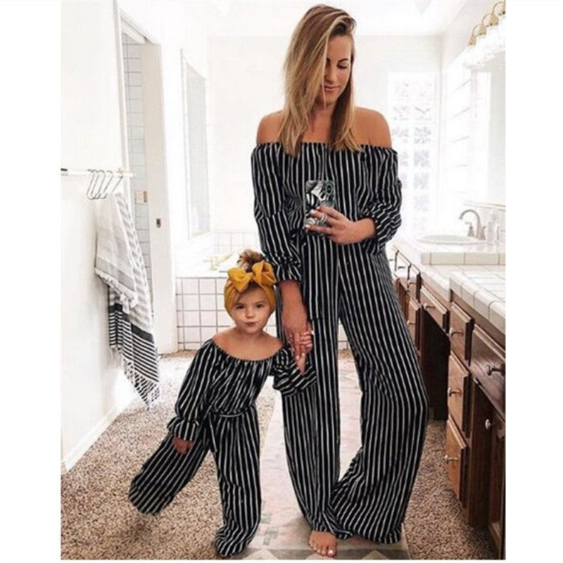 Sale！Striped One-Shoulder Long-sleeve Matching Jumpsuits