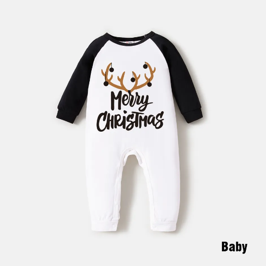 Christmas 100% Cotton Antlers and Letter Print Family Matching Long-sleeve Sweatshirts