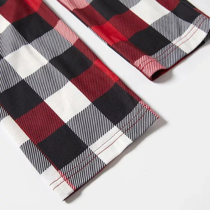 Jesus Cross Christmas Snowflake Patterned and 'Jesus Is The Reason For The Season' Letter Print Contrast Tops and Red & Black & White Plaid Pants Family Matching Pajamas Set With Dog Bandana
