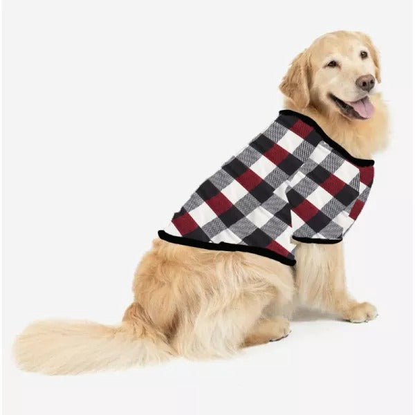 Jesus Cross Christmas Snowflake Patterned and 'Jesus Is The Reason For The Season' Letter Print Contrast Tops and Red & Black & White Plaid Pants Family Matching Pajamas Set With Dog Bandana