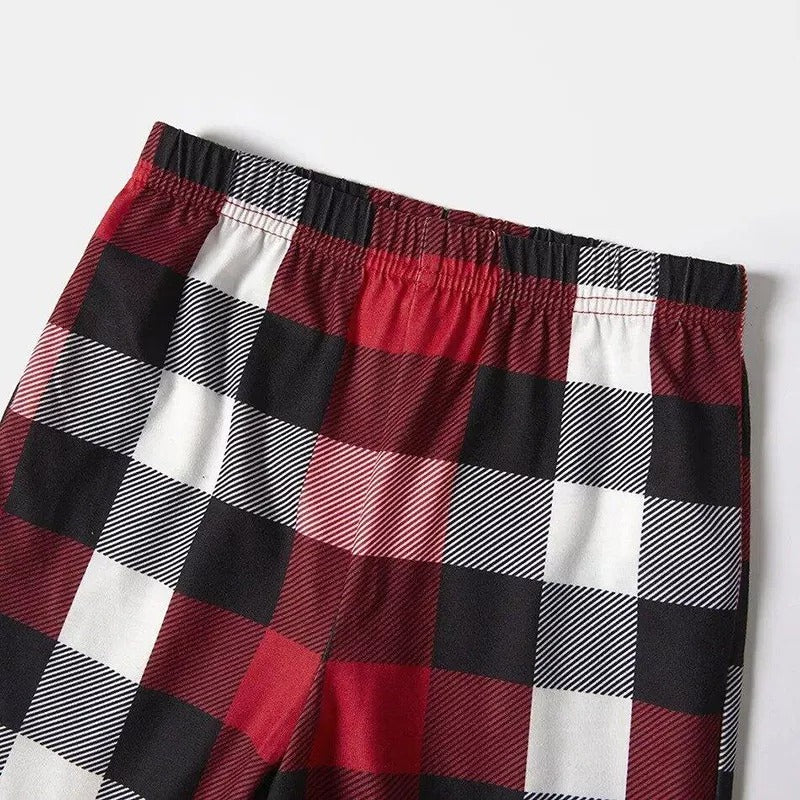 Jesus Cross Christmas Snowflake Patterned and 'Jesus Is The Reason For The Season' Letter Print Contrast Tops and Red & Black & White Plaid Pants Family Matching Pajamas Set With Dog Bandana