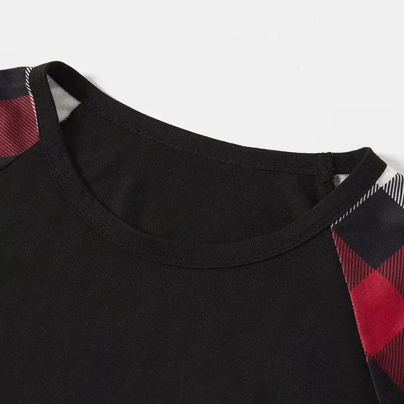 Jesus Cross Christmas Snowflake Patterned and 'Jesus Is The Reason For The Season' Letter Print Contrast Tops and Red & Black & White Plaid Pants Family Matching Pajamas Set With Dog Bandana