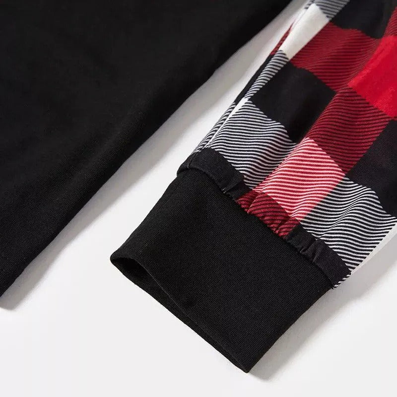 Jesus Cross Christmas Snowflake Patterned and 'Jesus Is The Reason For The Season' Letter Print Contrast Tops and Red & Black & White Plaid Pants Family Matching Pajamas Set With Dog Bandana