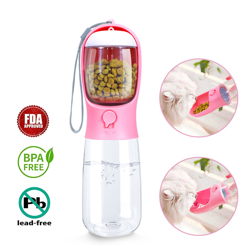 High capacity Pet Water Bottle 2 in 1 Portable Pet Water Bottle with Food Container Water Cup  for Walking Camping Hiking Travel