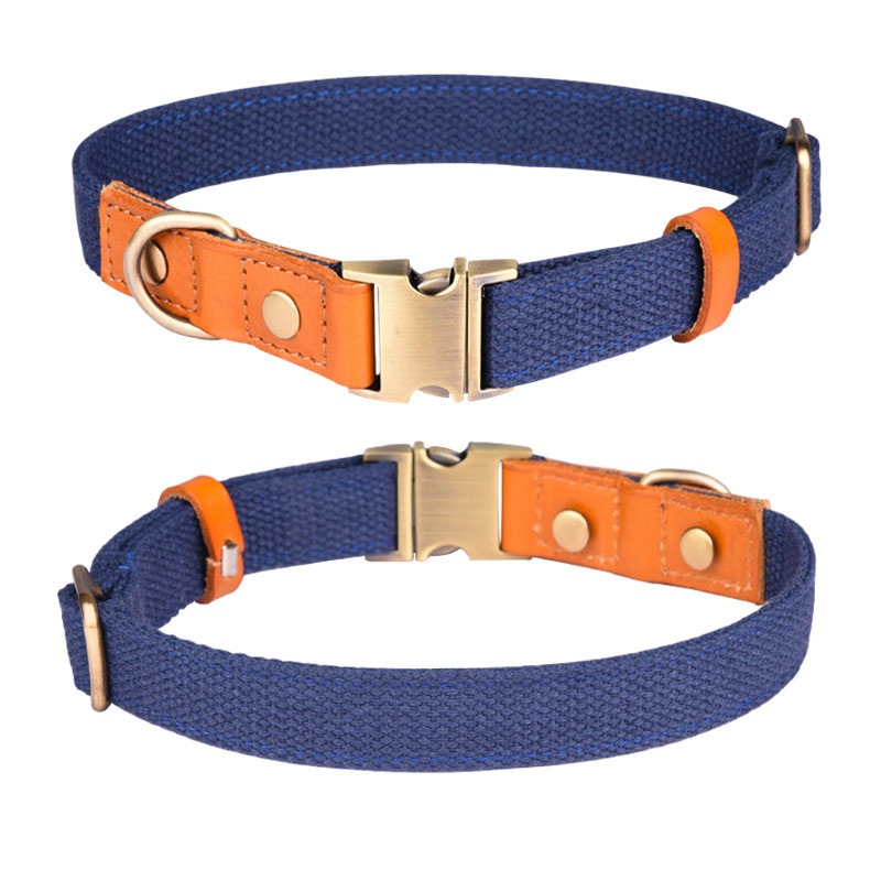 High-density nylon webbing with top layer leather breathable collar pet collar
