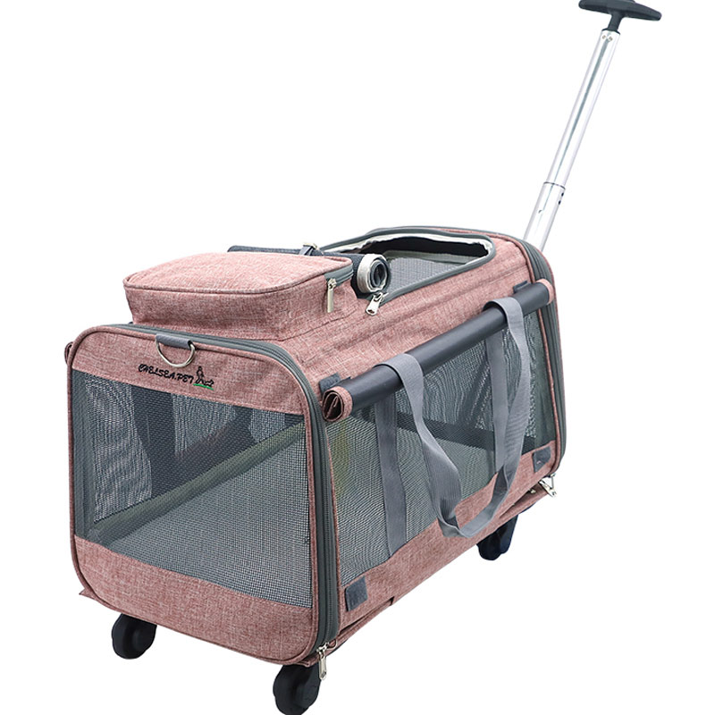 pet travel rolling luggage carrier bag large capacity middle size 4 wheeled pet carrier dog carrier with wheels