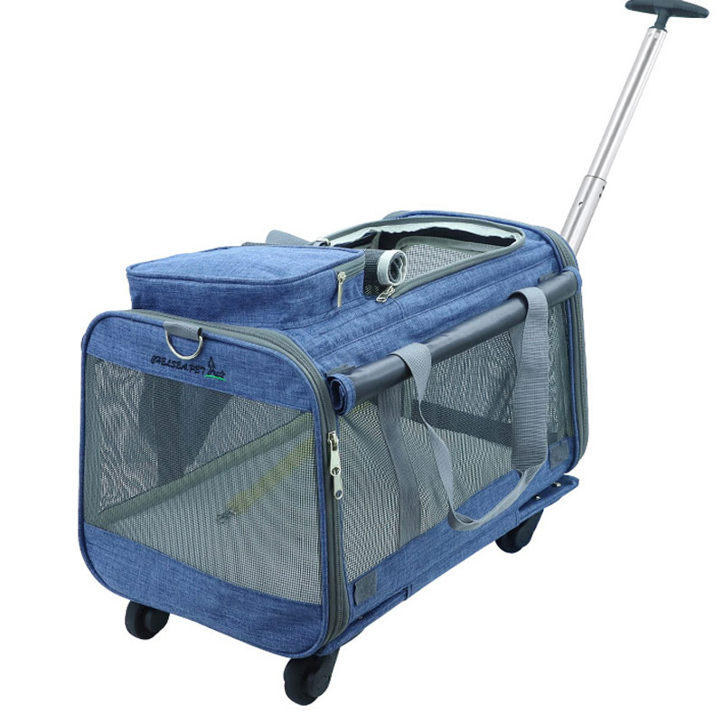 pet travel rolling luggage carrier bag large capacity middle size 4 wheeled pet carrier dog carrier with wheels