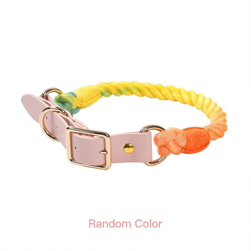 Eco-Friendly Natural Cotton Handmade Dog or Cat Gradient Rainbow Rope Collar
