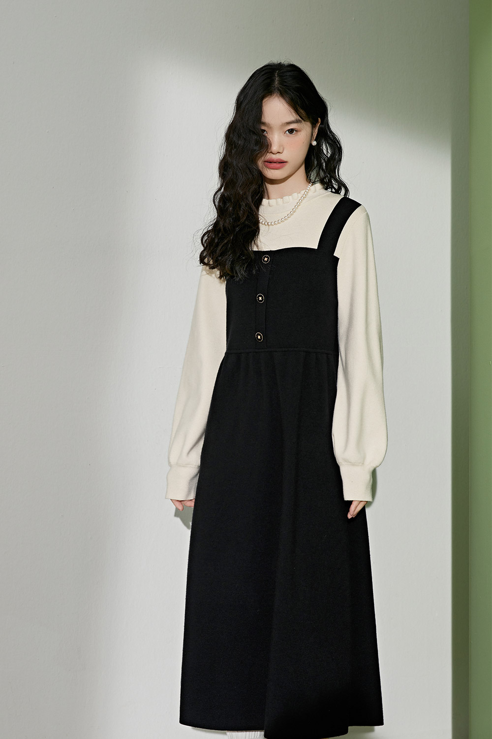 New long-sleeved lining French sweater skirt
