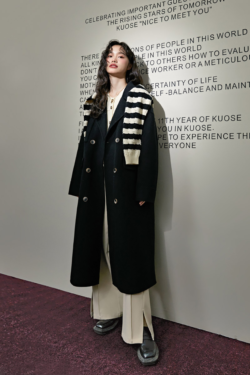 Pre sale-Black double-sided woolen coat double-breasted temperament wo