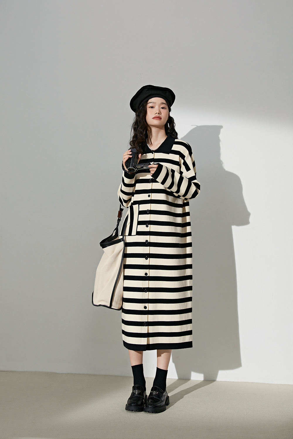 Broad Polo collar striped knit Dress New women's loose dress Fall 2022