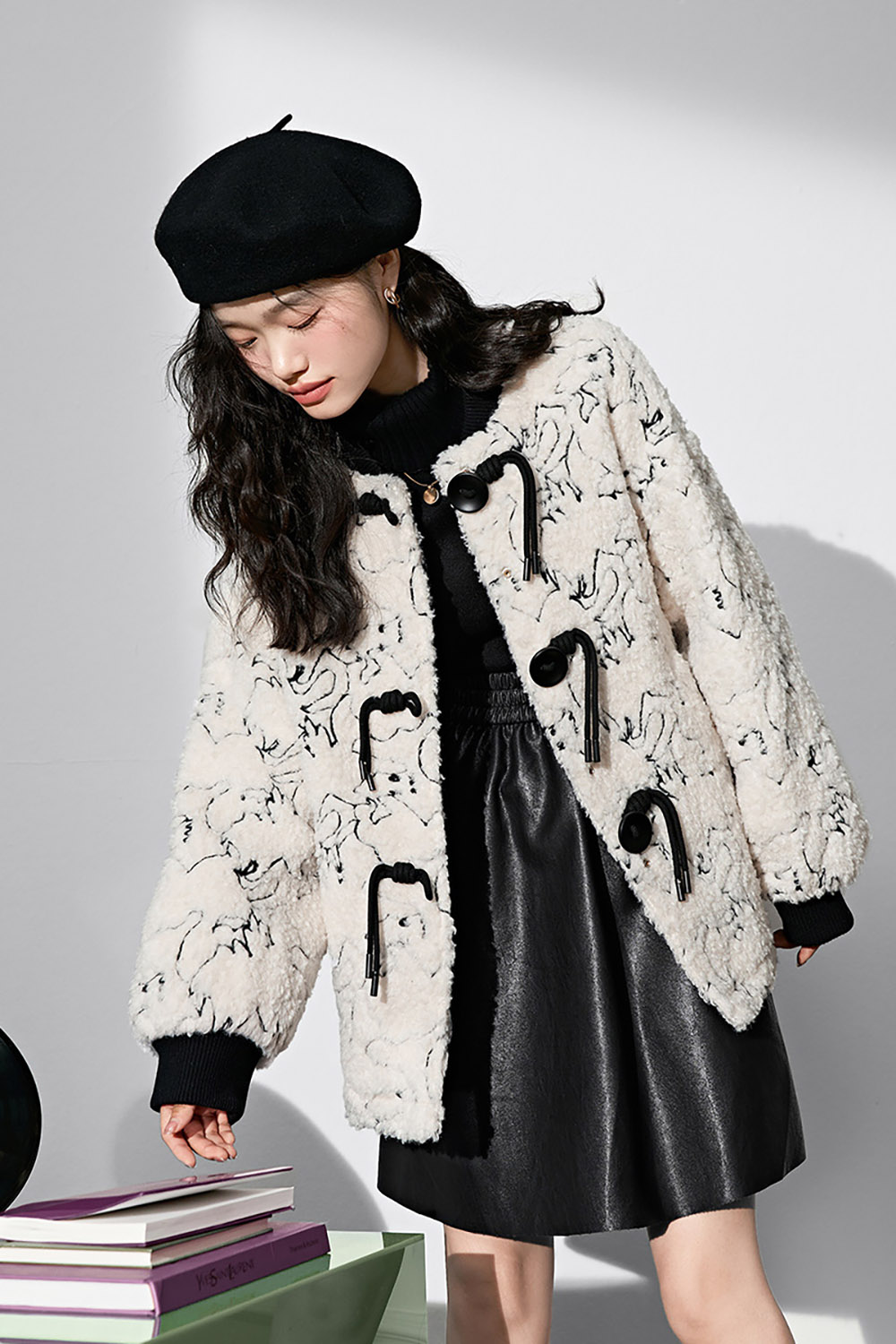 Winter New White Lamb Wool Mid Length Fur Coat