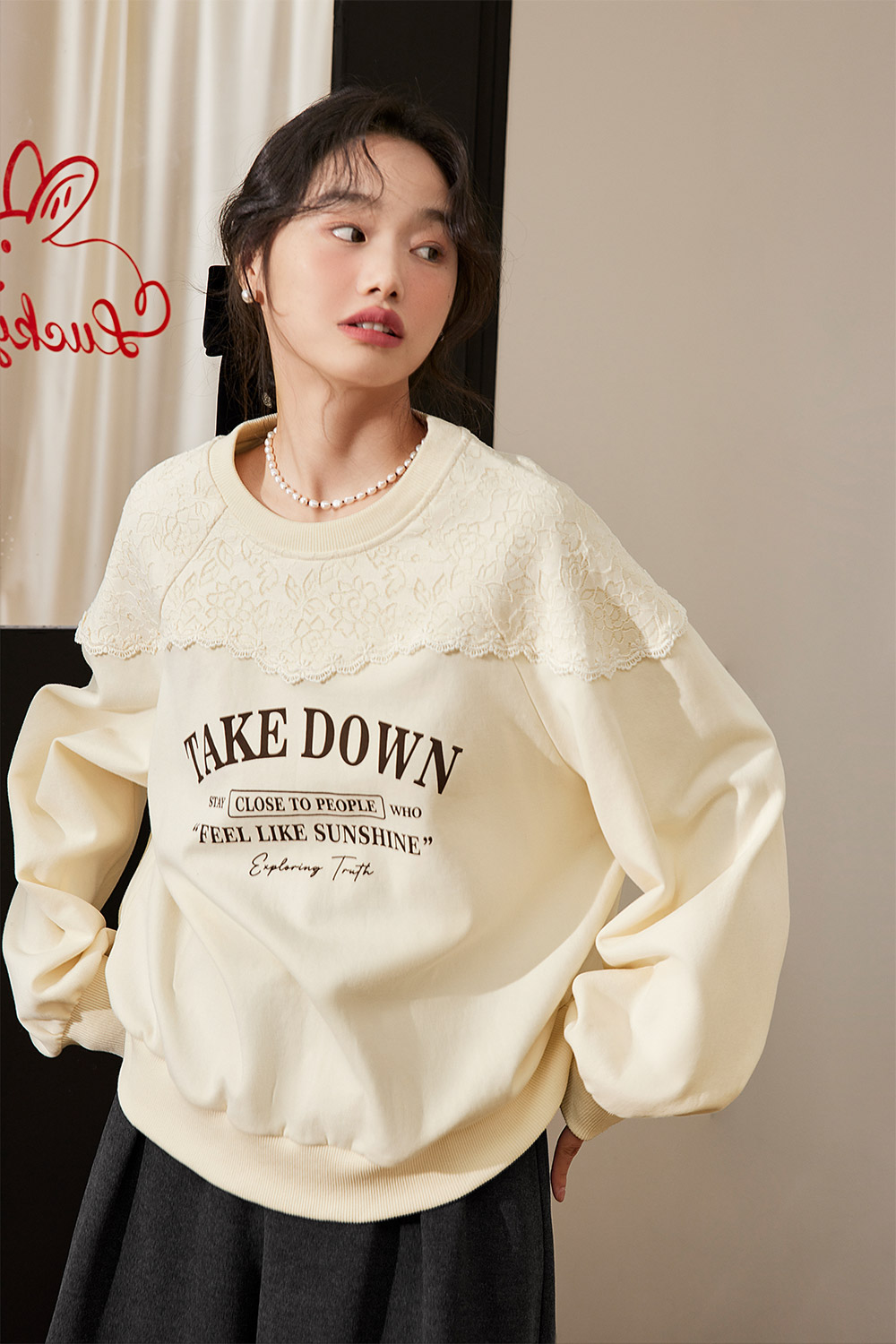 Almond monogrammed lace-up sweatshirt