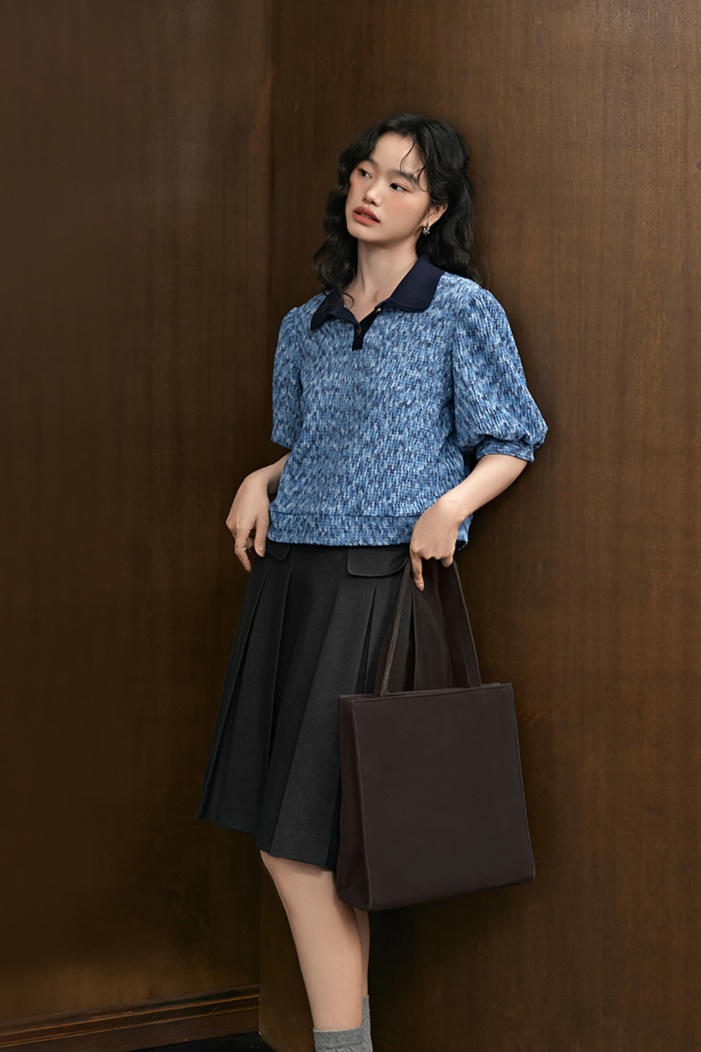 Textured puff sleeve blouse