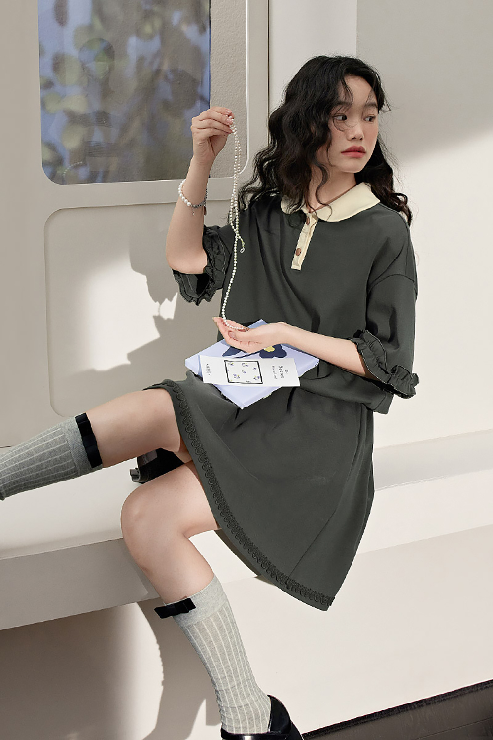 Preppy polo top and mini skirt set