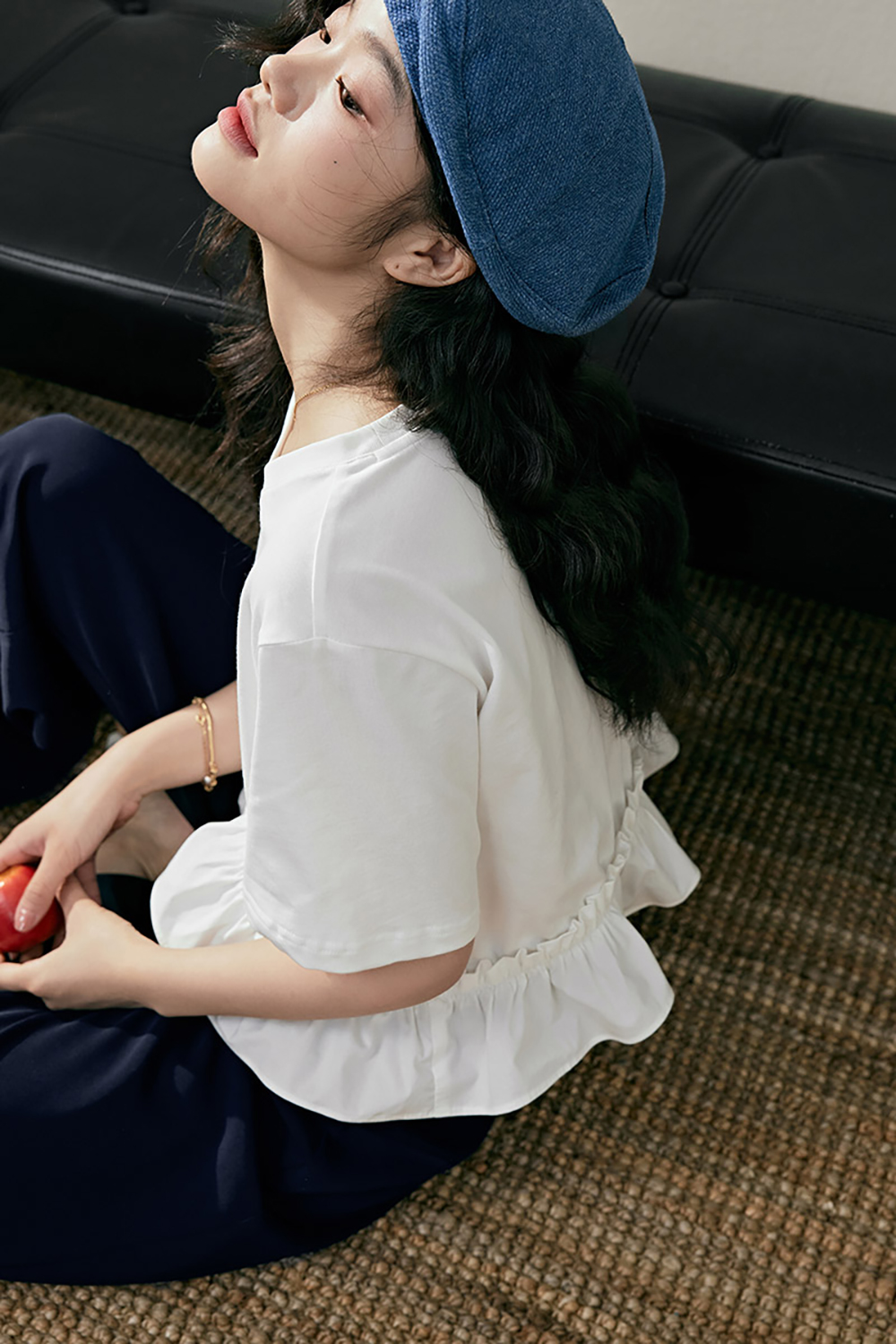 Ruffle sleeve patchwork t-shirt