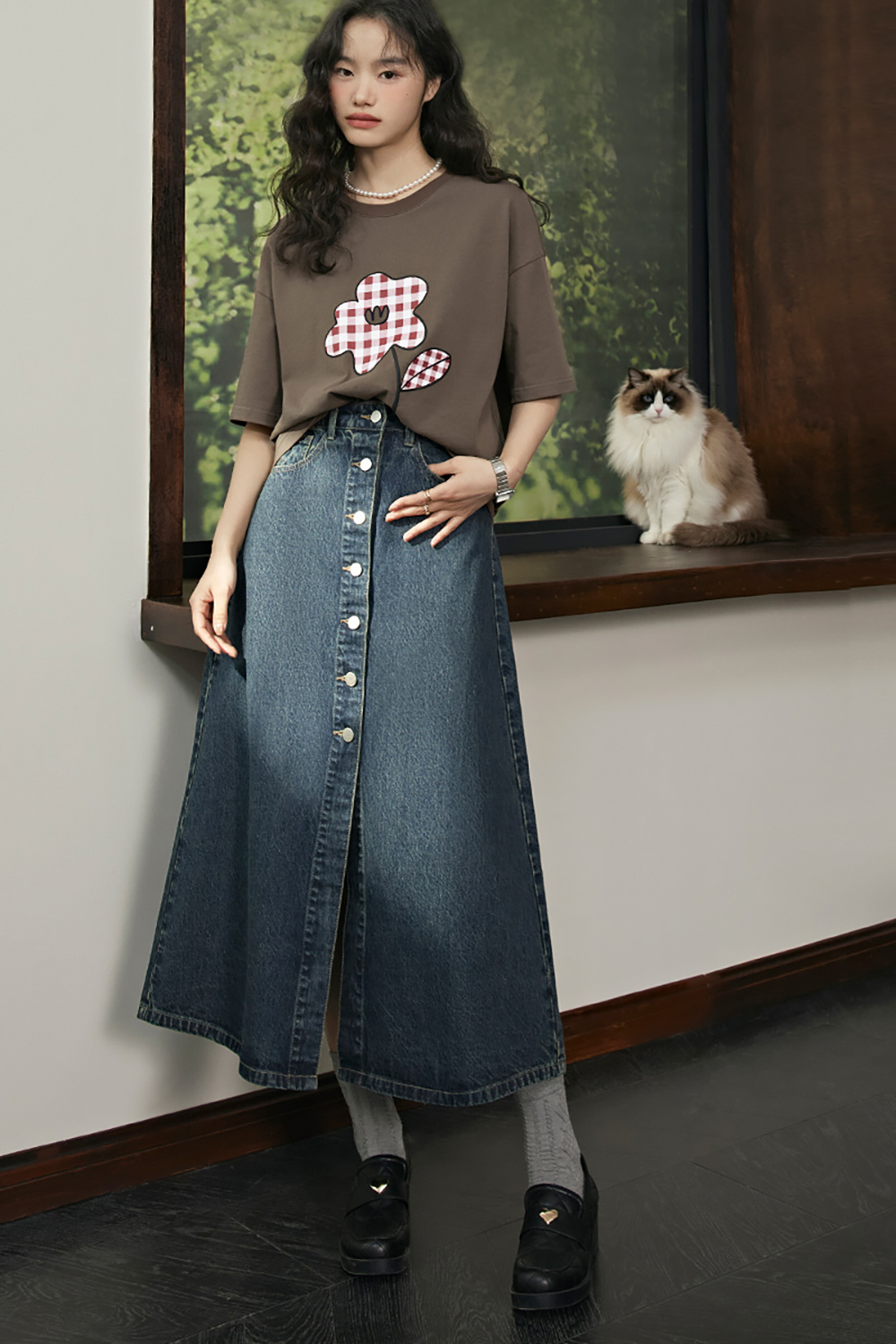 A-line maxi denim skirt
