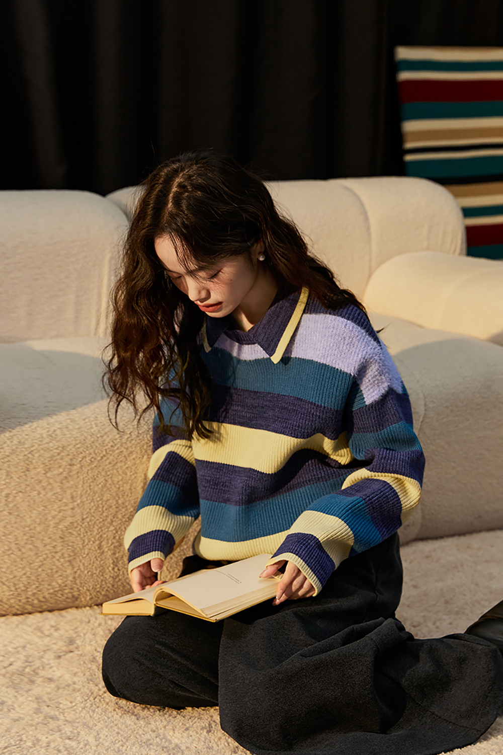 Pre sale-colorful striped polo-neck sweater