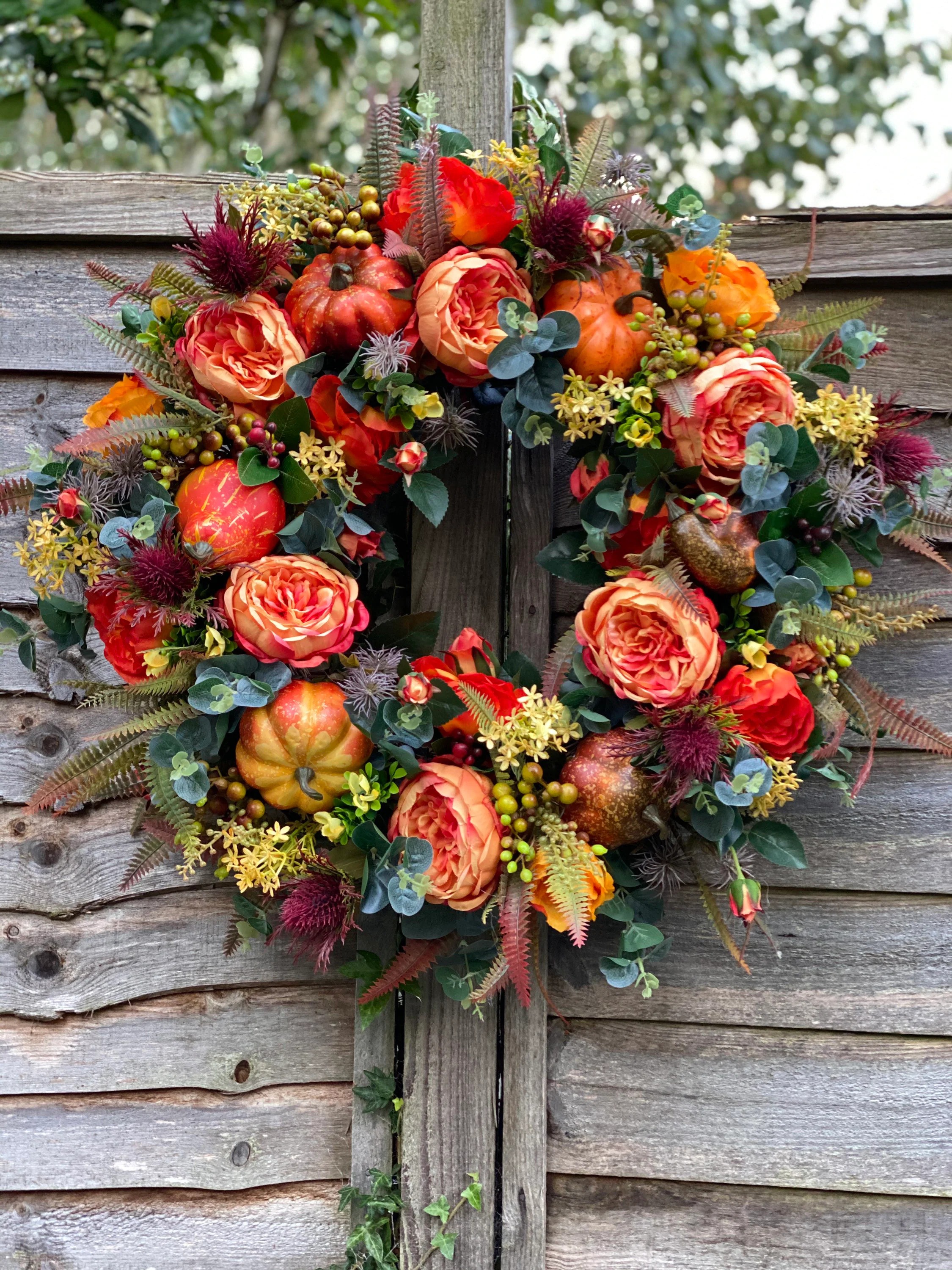 🔥Last Day Promotion 🔥Fall Faux Peony and Pumpkin Wreath - Year Round Wreath