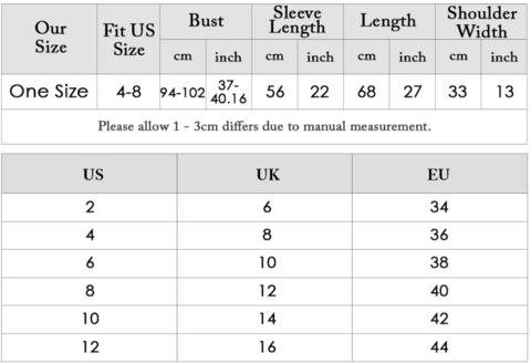 RAINBOW COLORFUL STRIPE CASUAL SWEATERS - Size Chart - Cosmique Studio