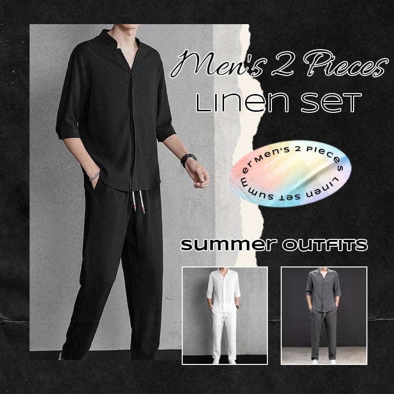 ⏰Father's Day Hot Sale 🎁Men's 2 Piece Linen Set Summer Outfits - Buy 2 Free Shipping
