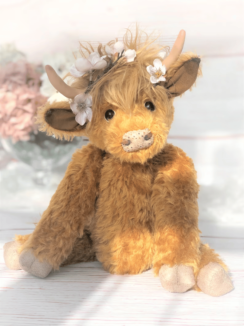 🎁Highland Cow Wearing Flowers "Hamish"-purely handmade-💥Buy 2 Get Extra 10% OFF & free shipping