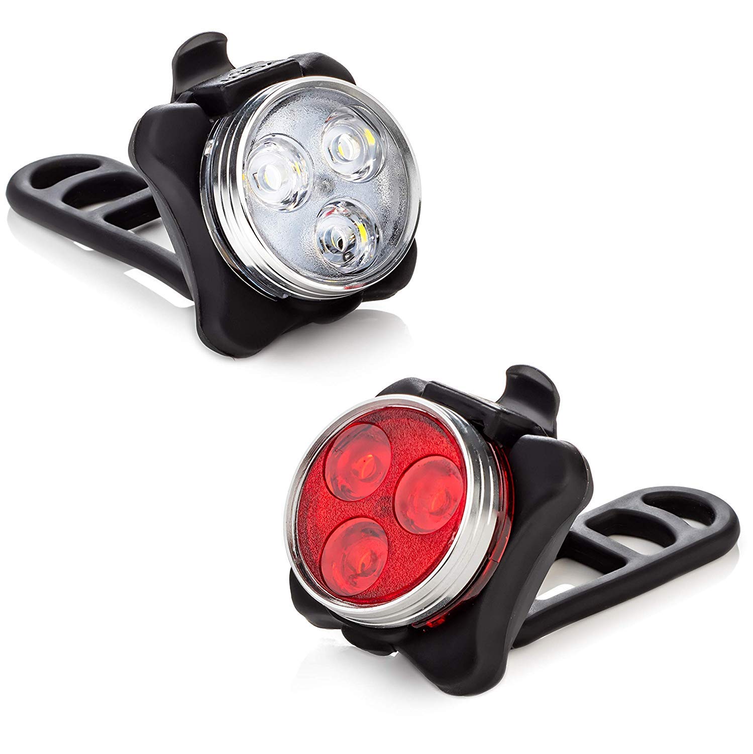 Vont 'Pyro' Bike Light Set, USB Rechargeable, Super Bright Bicycle Light, Bike Lights Front and Back, Bike Headlight, 2X Longer Battery Life, Waterproof, 4 Modes (2 Cables, 4 Straps)