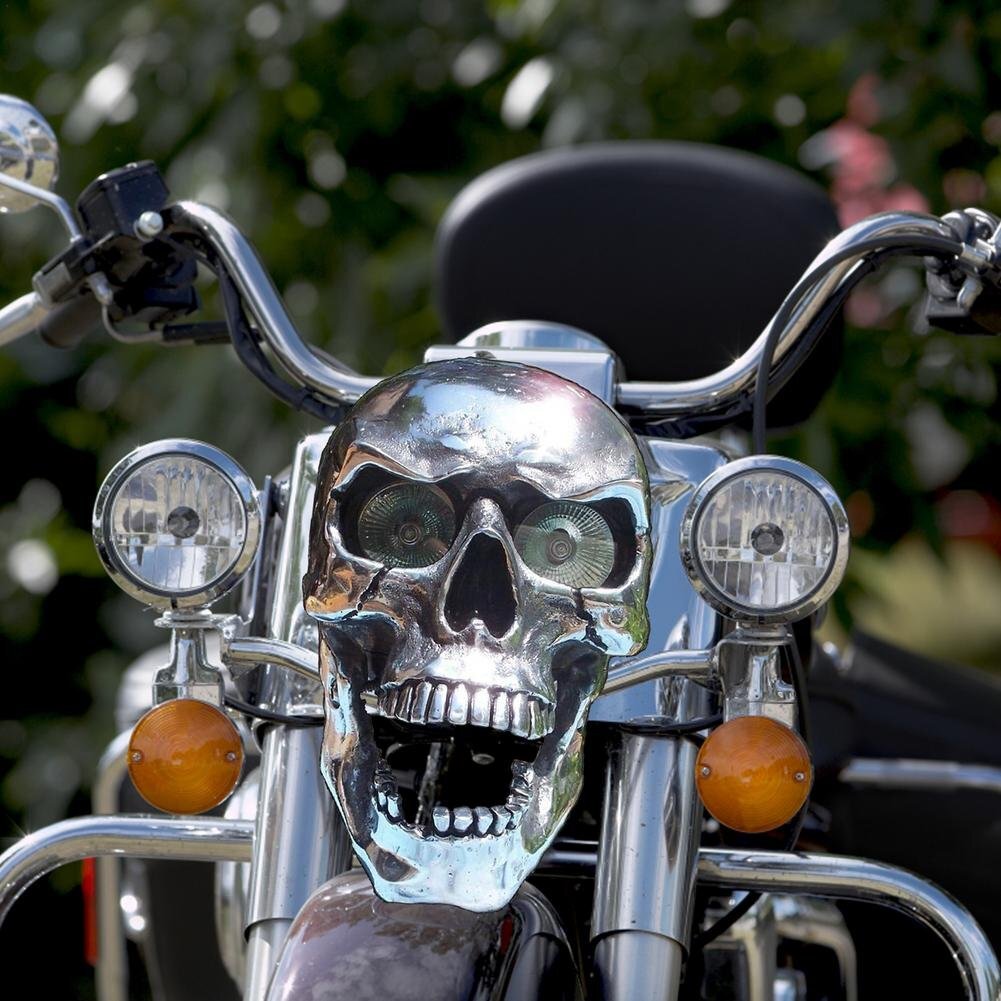 Motorcycle Skull Headlamp Universal Headlamp LED Motorcycle(Silver)