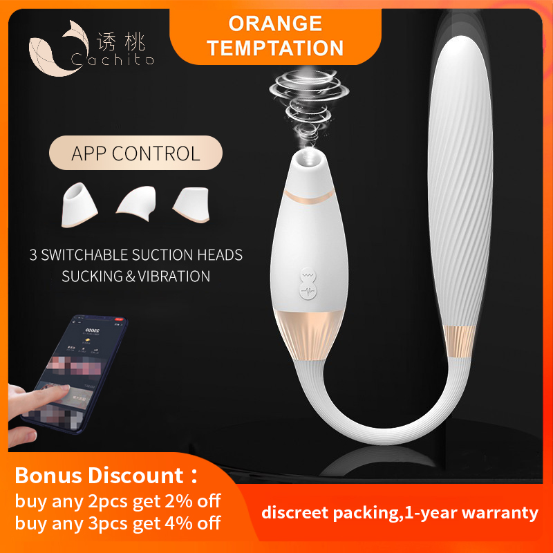 App Remote Control Clit Sucker with Heating Thrusting Dildos