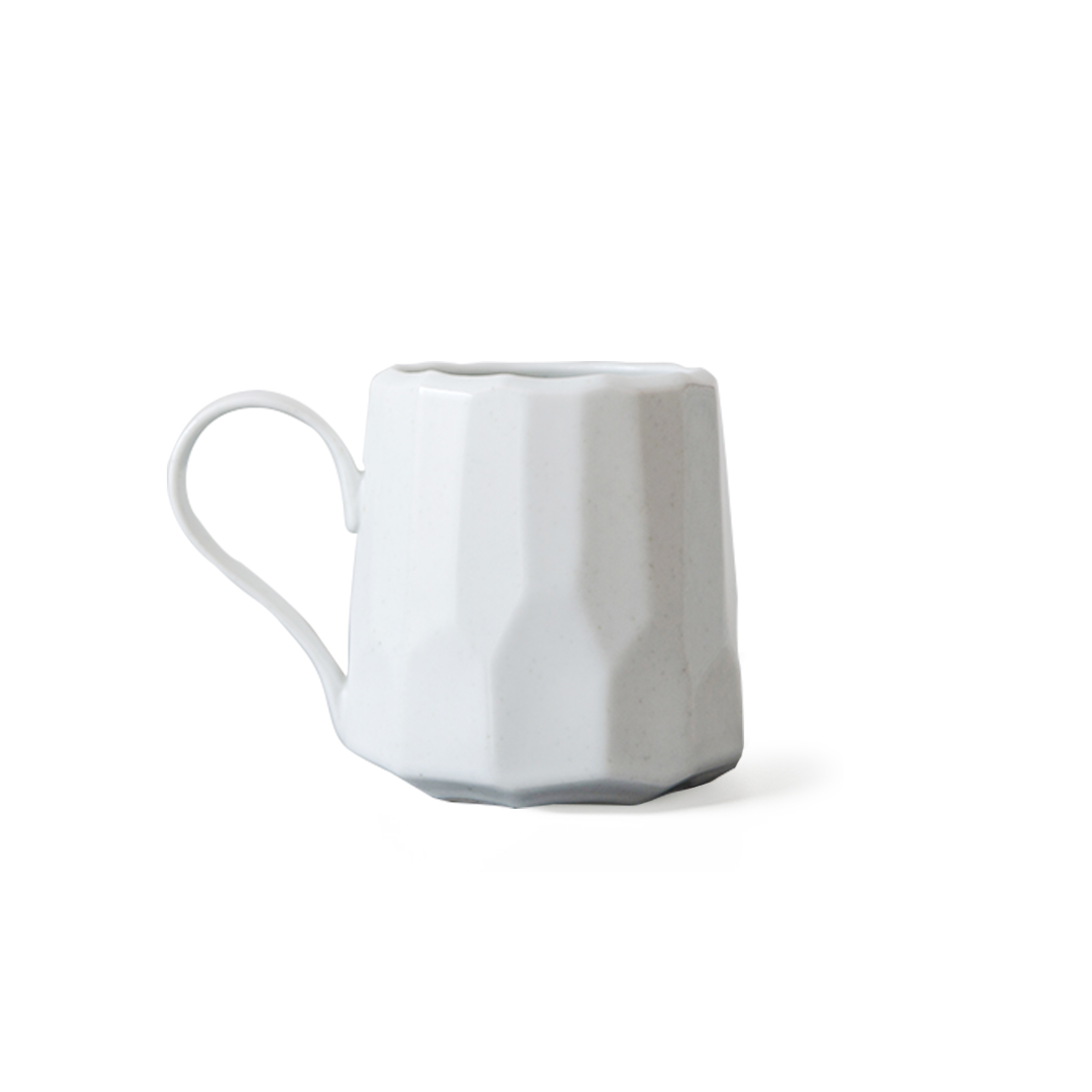 Large White Faceted Coffee Cup-Handmade Ceramic Mug