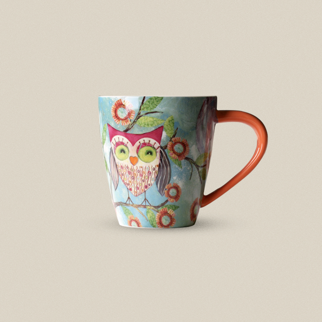 High-capacity Happy Owl Watercolor Painted Cafe Ceramic Mug Christmas Gift