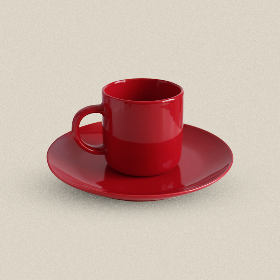 Large Red Espresso Coffee Cup and Saucer