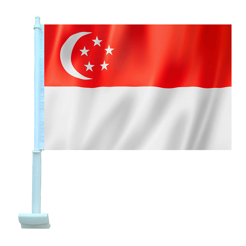 Singapore Car Flag 12"x18" Double Sided with Window Clip