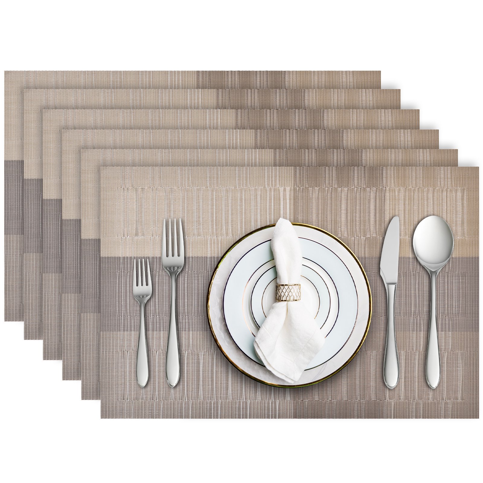 Aofmee Placemats, Placemats Set of 6, Heat Resistant Place Mats, Washable PVC Table Mats, Woven Vinyl Plastic Placemats for Dining Table, Non-Slip Stain Resistant Kitchen Table Placemats Easy to Clean