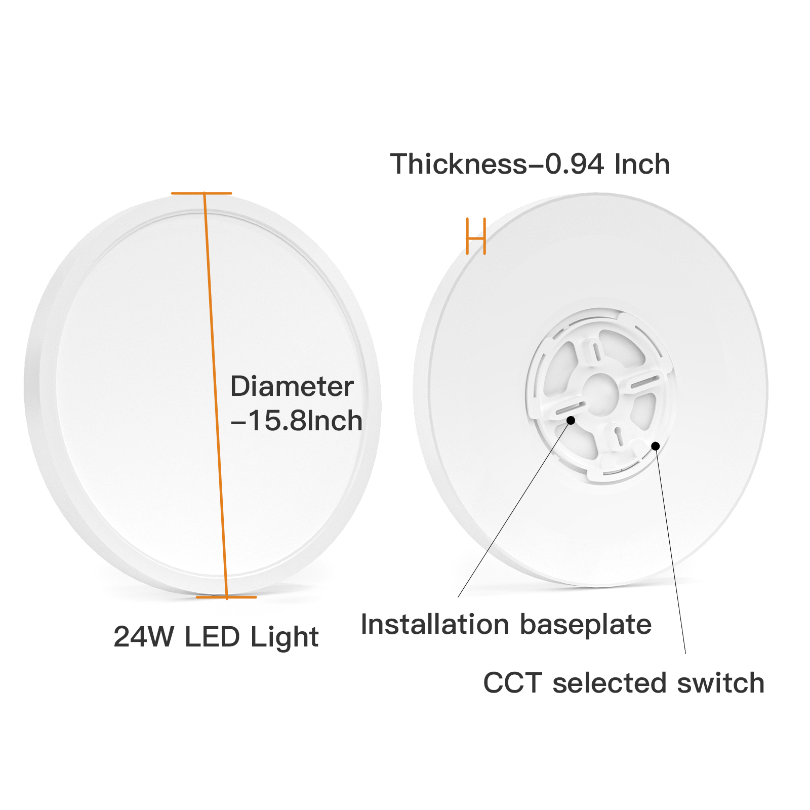 Taloya Dimmable Flush Mount LED Ceiling Light 15.8 Inch 24W Low Profile Light,3000/3500/4000/5000/6500K 5 CCT Selectable