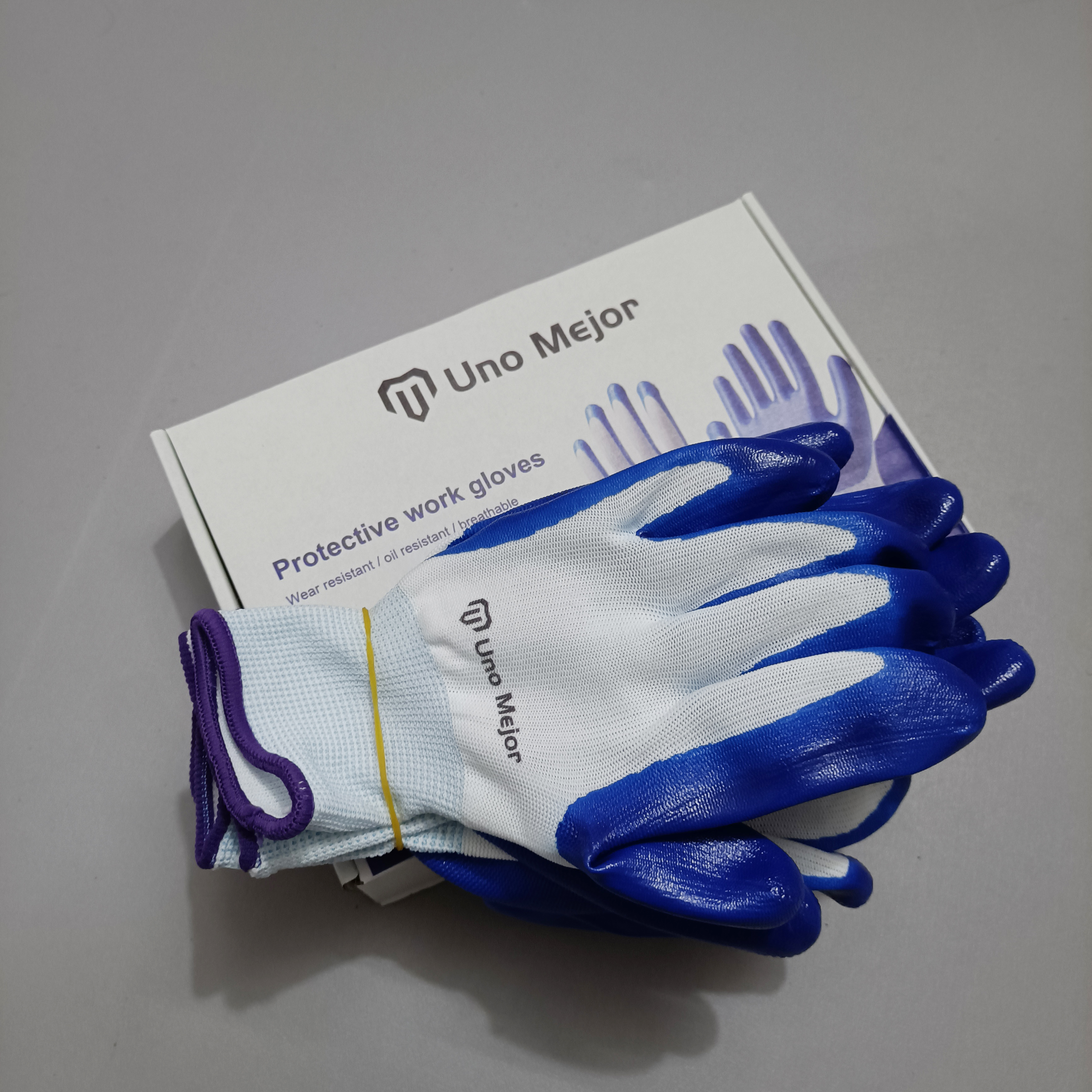 Uno Mejor Protective work gloves, premium non-slip blue rubber coated work safety gloves