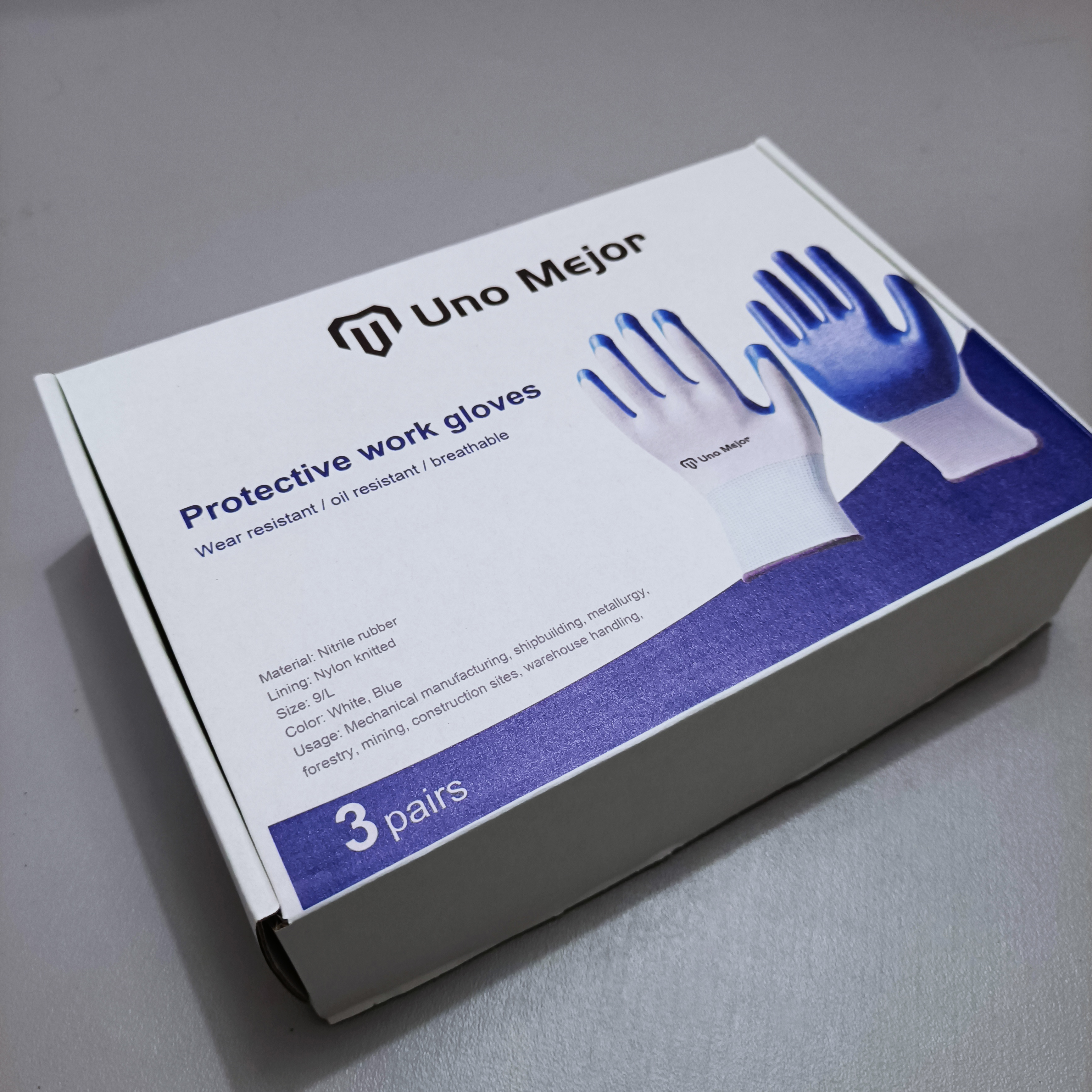 Uno Mejor Protective work gloves, premium non-slip blue rubber coated work safety gloves