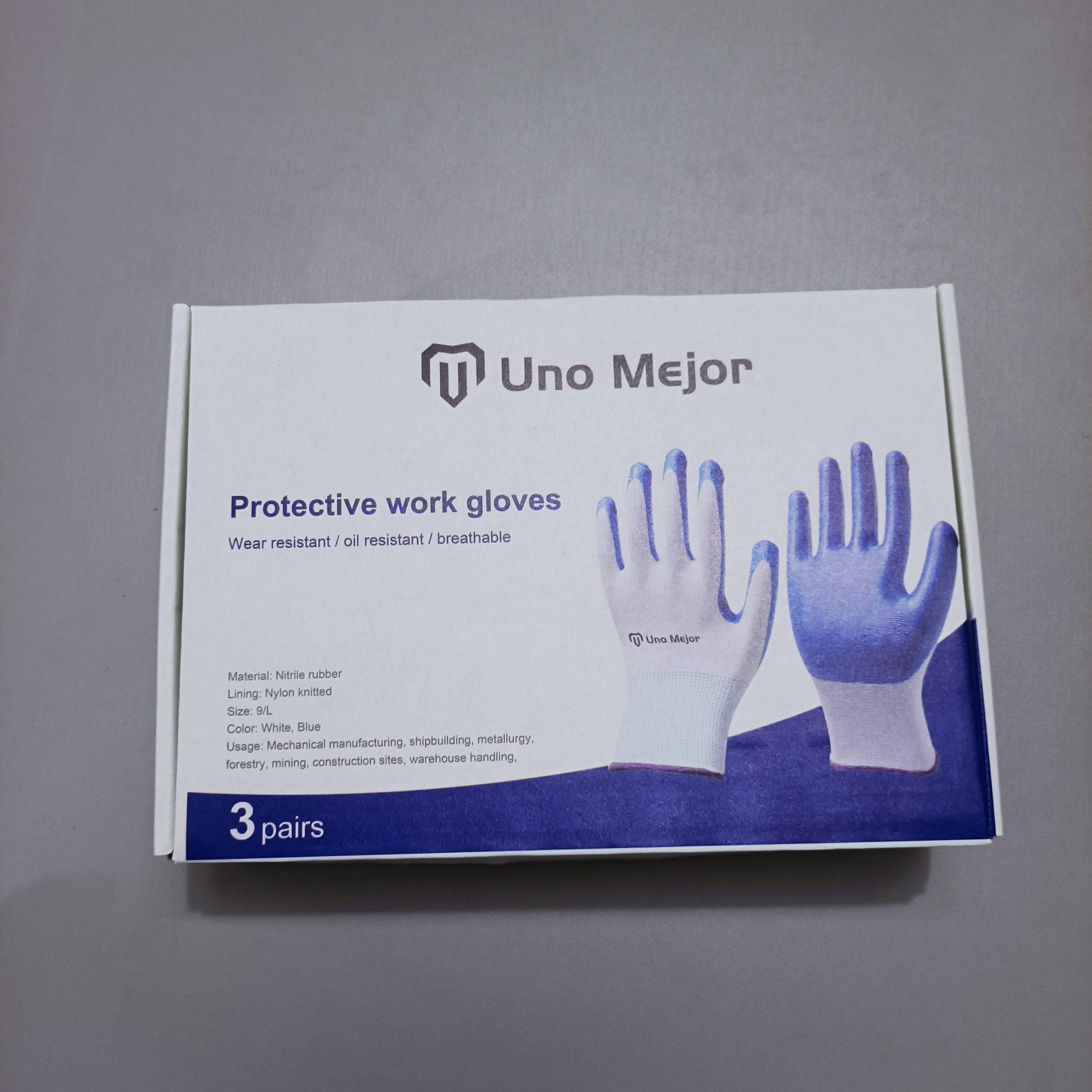 Uno Mejor Protective work gloves, premium non-slip blue rubber coated work safety gloves
