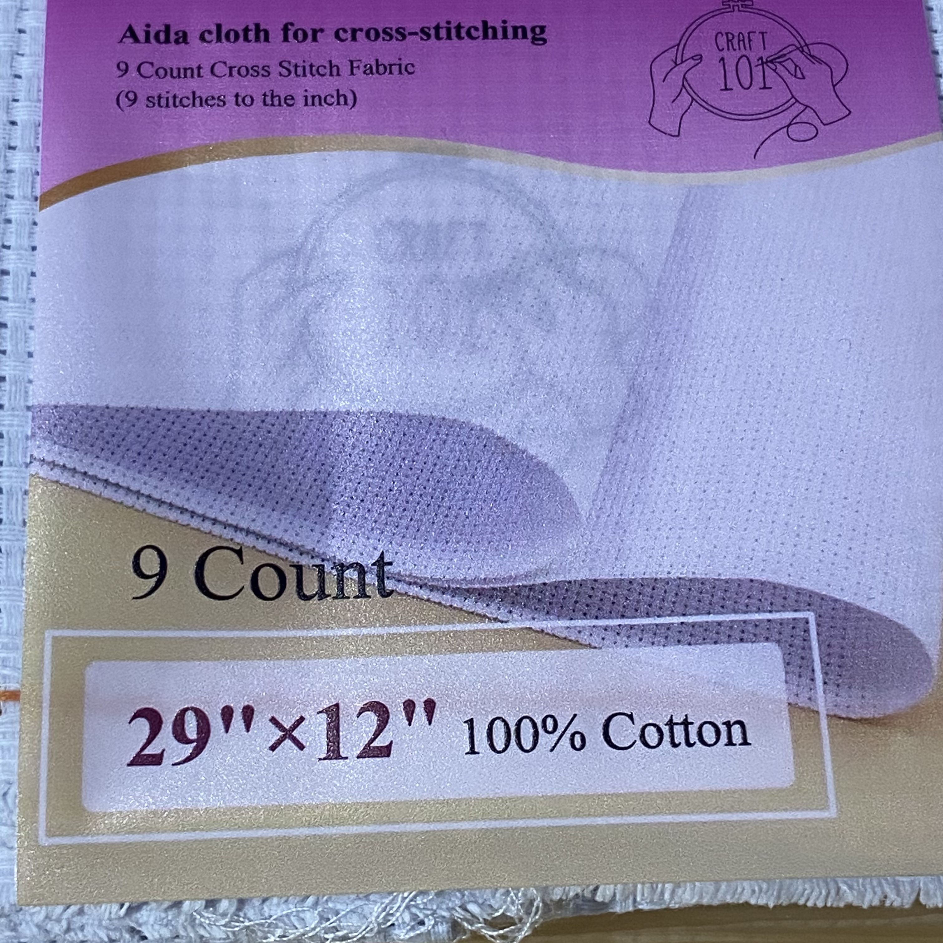 CARFT 101 Aida cloth for cross-stitching, White 29"X12",9 Count, Premium Cotton Cross Stitch Fabric