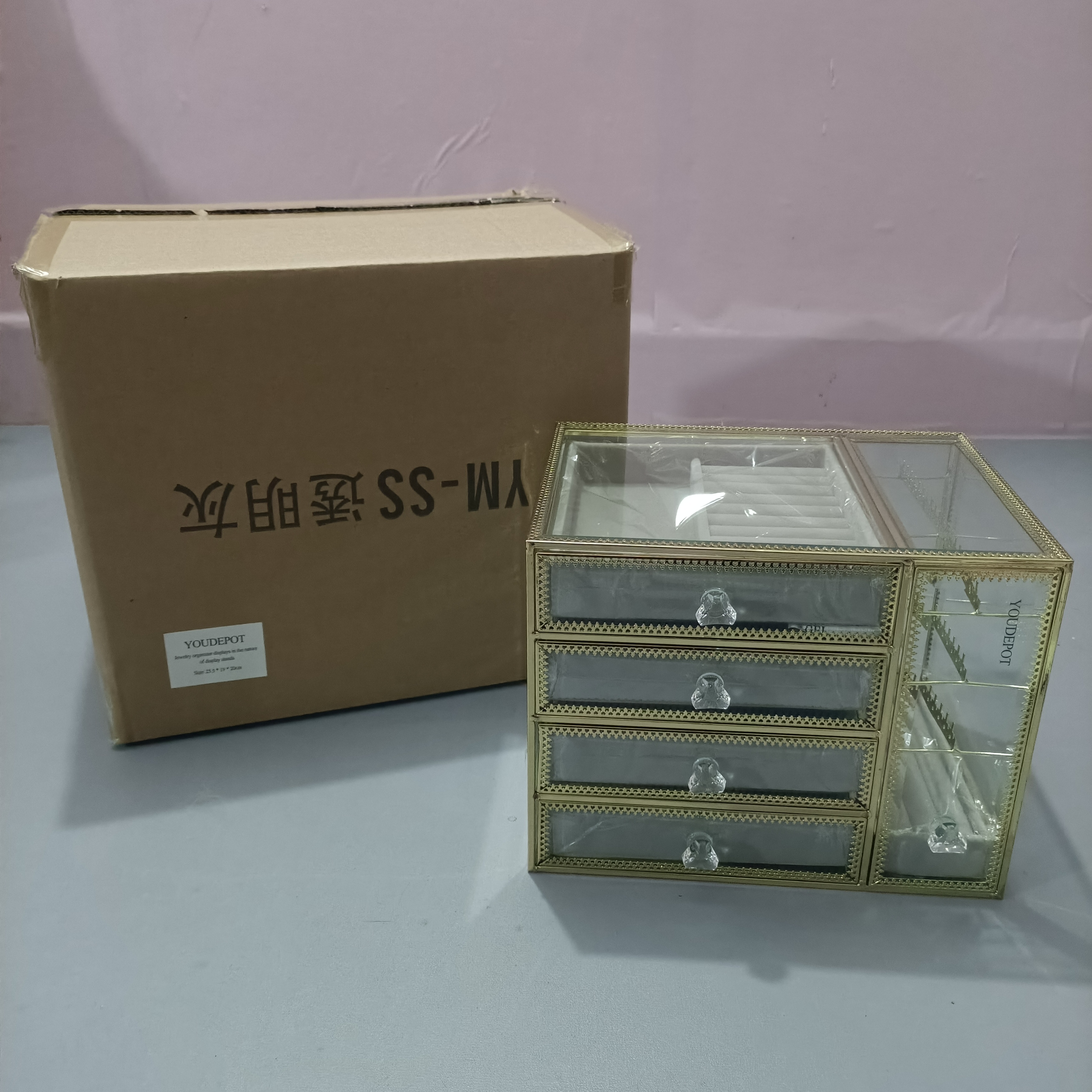 YOUDEPOT Display cases for merchandise,Large Jewelry Organizer Box with 4 drawers Jewelry Organizer Box and 1 Jewelry display box