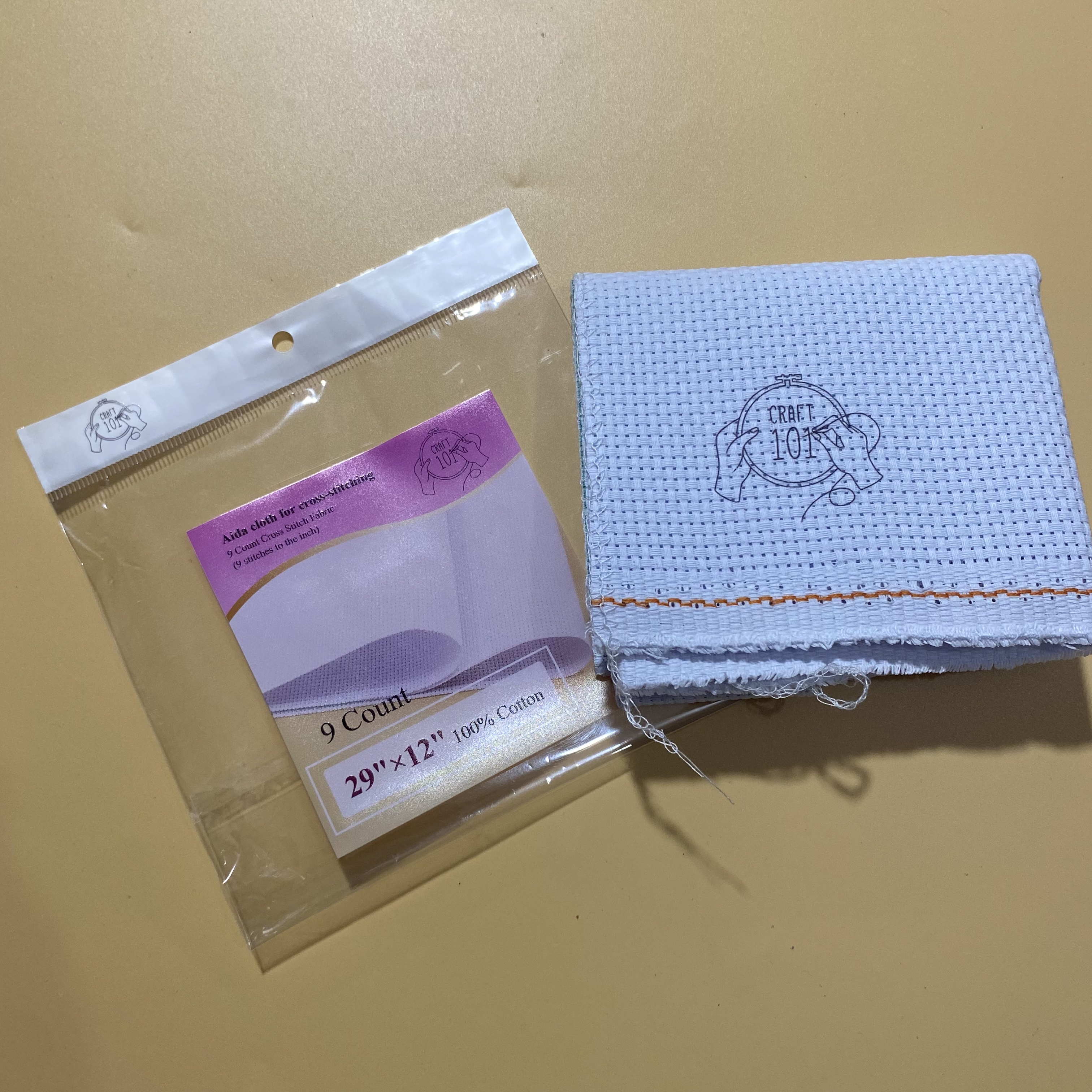 CARFT 101 Aida cloth for cross-stitching, White 29"X12",9 Count, Premium Cotton Cross Stitch Fabric