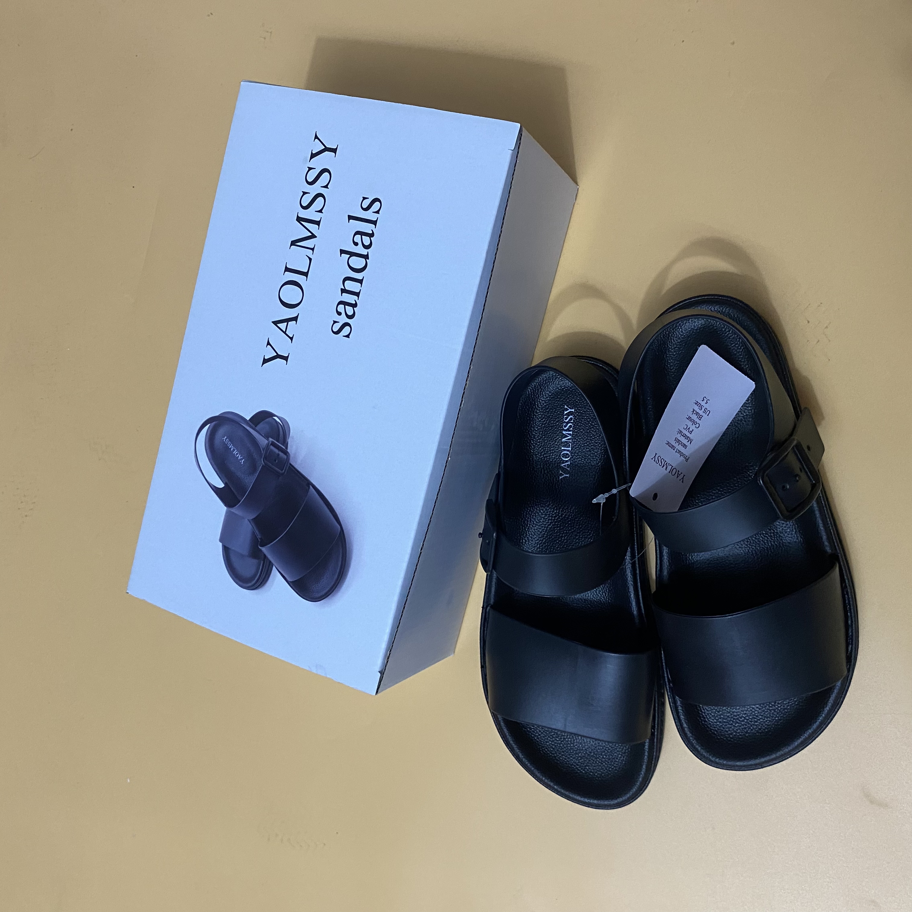 YAOLMSSY Sandals and beach shoes, Summer women's fashion flat Platform Shoes with Hook&loop(Black)