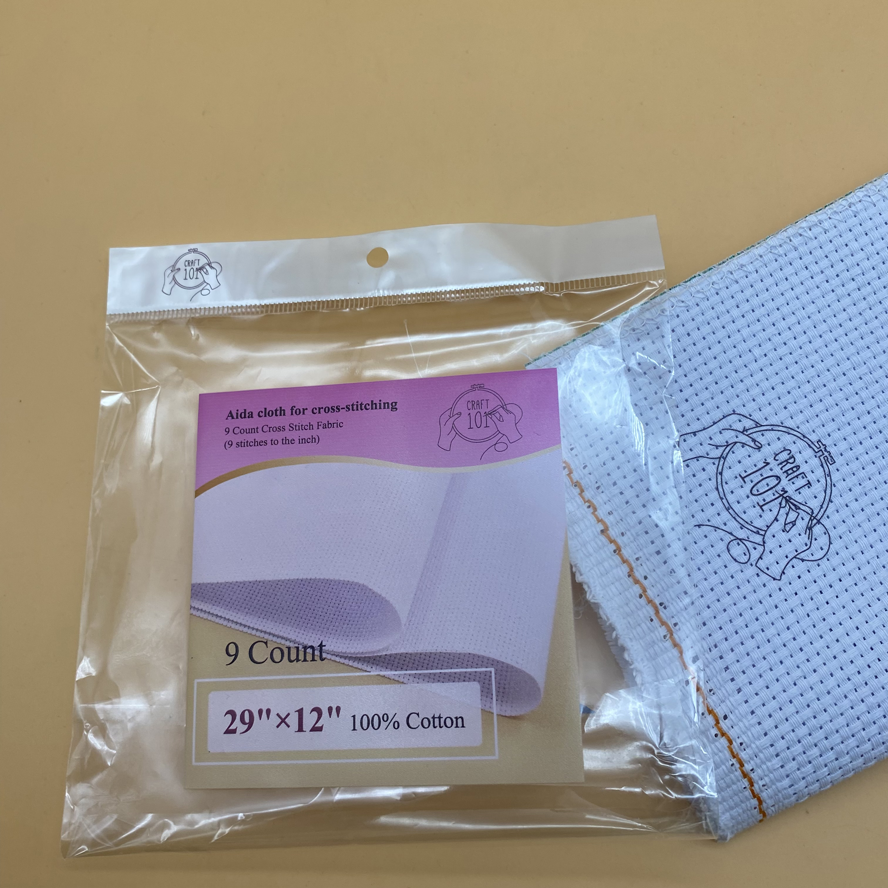 CARFT 101 Aida cloth for cross-stitching, White 29"X12",9 Count, Premium Cotton Cross Stitch Fabric