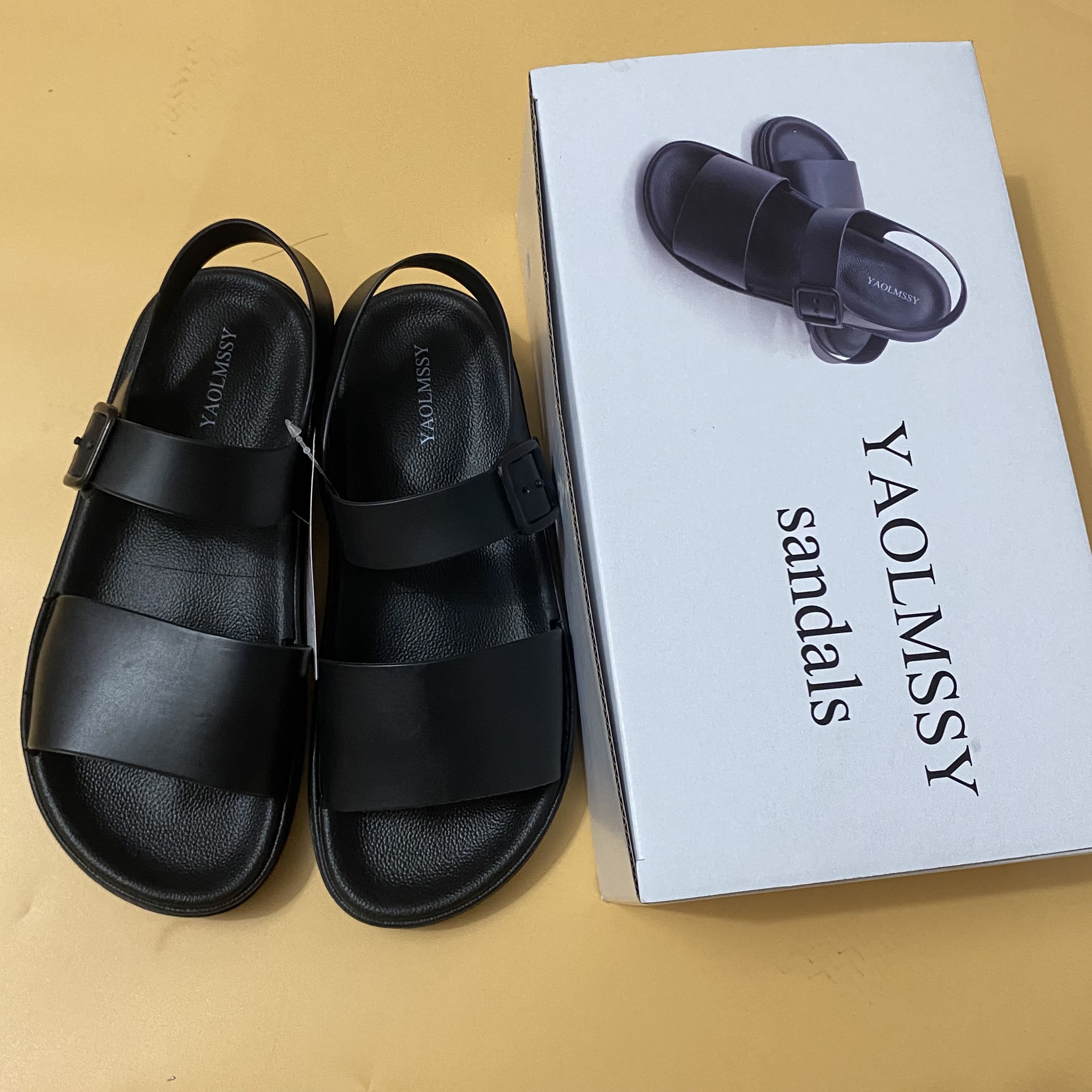 YAOLMSSY Sandals and beach shoes, Summer women's fashion flat Platform Shoes with Hook&loop(Black)